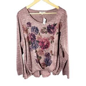 Soleillee Dressbarn Soft Knit Embellished Top Size 2X Long Sleeve Stretch